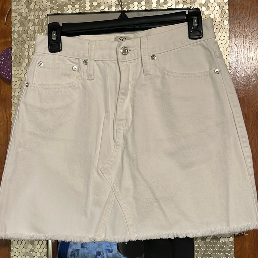 J Crew white denim skirt.